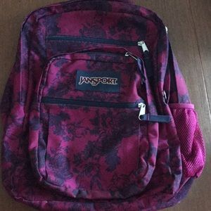 Navy blue and magenta floral jansport backpack